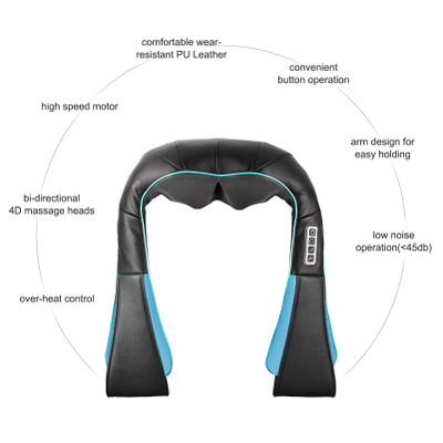 Массажер для шеи и плеч с подогревом, 3D массаж для дома, офиса и в автомобиль (голубой)