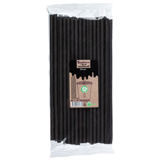 Трубочки для коктейля бумажные сплошные черные в пленке (50 штук в упаковке)