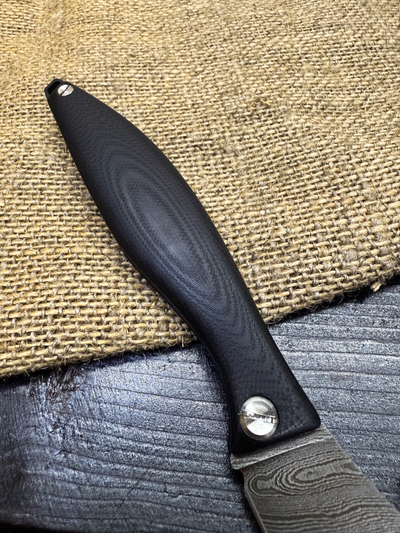 Фрикционный складной нож Канадец Большой сталь дамаск, рукоять G10 черный