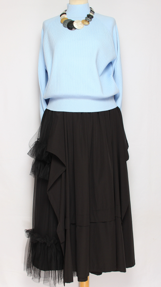 Юбка хлопок "Сетка воланы драпировка" черная до р.52