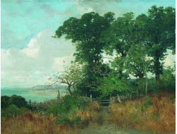 Картина обогреватель, репродукция Арсения Мещерского Возле моря, Пейзаж с изгородью