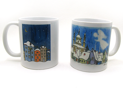 "Ангел над городом", подарочная кружка (300 мл) с авторским рисунком