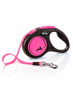 Flexi рулетка Neon New S (до 15 кг) лента 5 м, светоотражающая, розовый неон