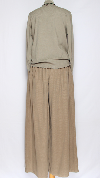 Брюки вельветовые"Палаццо защипы пояс" хаки, бежевый, графит, чёрный до 54