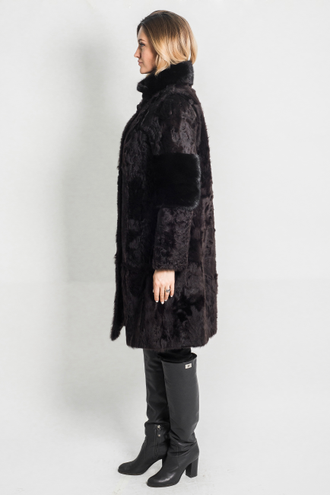 Шуба  женская пальто Трансформер Лилия натуральный мех каракуль, коричневая зимнее Арт. Д-078