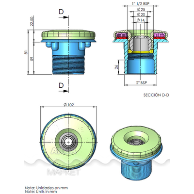 Форсунка универсальная стеновая Astral НР 2", вклейка д.50 мм