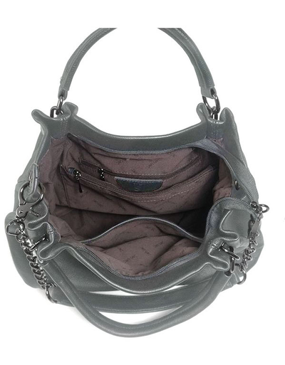 (АРТИКУЛ: 10037) СУМКА ЖЕНСКАЯ БОЛЬШАЯ, НАТУРАЛЬНАЯ КОЖА, СЕРАЯ, С ЦЕПОЧКОЙ