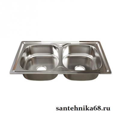 Мойка для кухни врезная MIXLINE 46х81см 0,8мм 2-х чаш выпуск 3 1/2 глубина 18см с сифоном