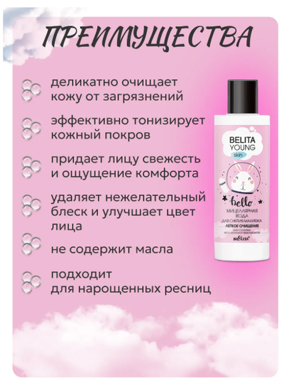 Мицеллярная вода для снятия макияжа Легкое очищение 150мл BELITA YOUNG SKIN