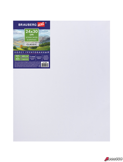 Холст на подрамнике BRAUBERG ART CLASSIC, 24×30 см, грунтованный, 45% хлопок, 55% лен, среднее зерно. 190635