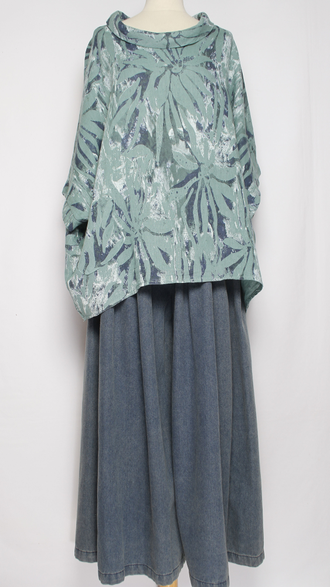 БЛУЗА ЛЁН "КИМОНО ХОМУТ АСТРА" морская волна, голубая до р.56