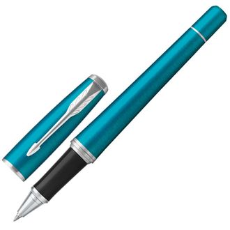 Ручка-роллер подарочная PARKER "Urban Core Vibrant Blue CT", изумрудный глянцевый лак, хромированные детали, черная, 1931585