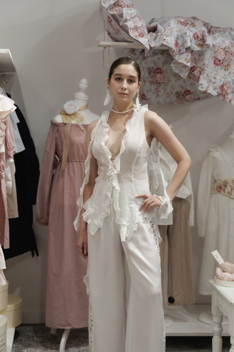 Брюки палаццо из тенселя со вставками