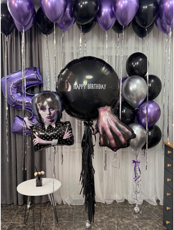 Набор шаров на 5 лет в стиле Уэнсдэй (Wednesday)