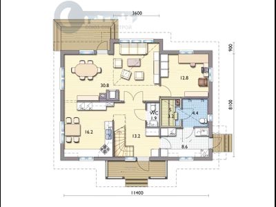 ДЖ-26 ЖИЛОЙ ДОМ: ГАБАРИТНЫЕ РАЗМЕРЫ: (11,4 Х 9М) 2 ЭТАЖА, ОБЩАЯ ПЛОЩАДЬ: М²