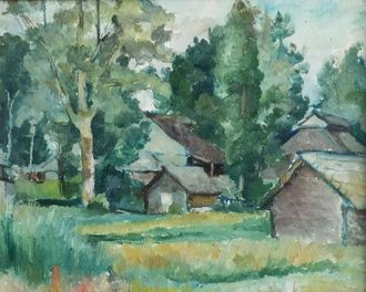 Захаров И. И. Лесной пейзаж 1920 г. Картон, масло. 30,1Х37,2 (1199)