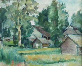 Захаров Иван Иванович (1886-1969) Лесной пейзаж 1920 г. Картон, масло. 30,1Х37,2 (1199)