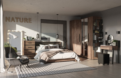 Композиция спальни NATURE (НАТУРА) Дуб табачный Craft-Черный
