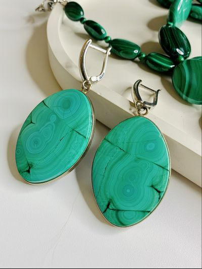 Серьги крупные с малахитом
