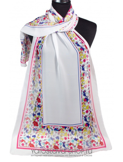20184-2. Шифоновый шарф белый с цветочной каймой.