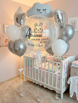 Шар Баблс с метриками, 2 фонтана из шаров и облачко