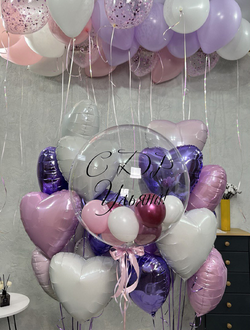 Шар с шариками, 20 сердечек и 20 шаров в потолок