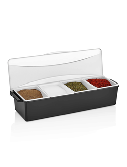 Контейнер для фруктов, специй и соусов 4 отделения по 0,6 л. черный, пластик.