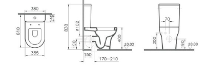 Комплект пристенного унитаза VitrA Zentrum, 60 см, с тонким сиденьем микролифт с функцией биде и встроенным смесителем, 9012B003-7226