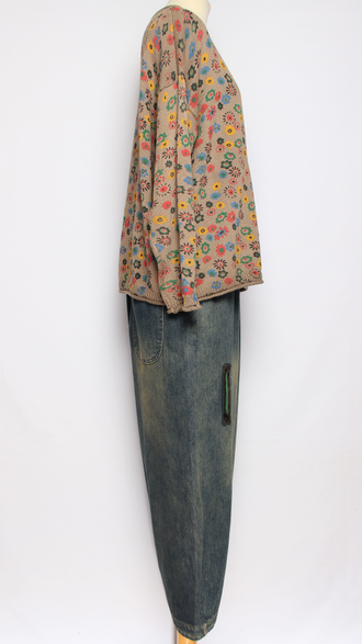 Джемпер ХЛОПОК "Разные  ЦВЕТЫ" бежевый до р.52