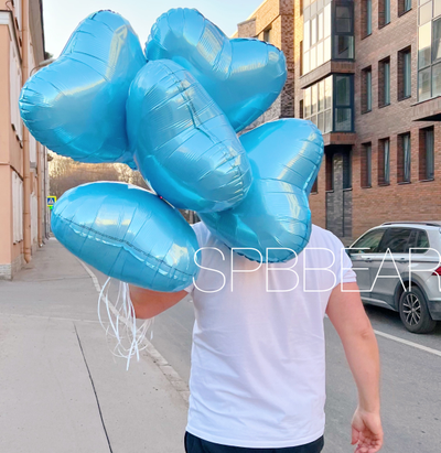 Фольгированные шары Сердца 5 штук голубые