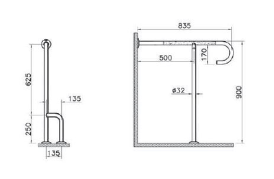Поручень опорный напольный под углом 90, VitrA Arkitekt, A44469