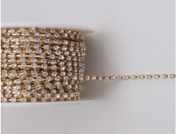 Стразовая цепь SS10 цвет прозрачный золото