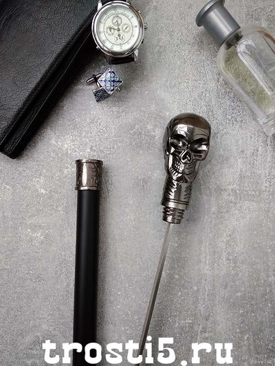 Опорная прогулочная трость "Литой череп" с серебряным набалдашником рукоятью в виде черепа