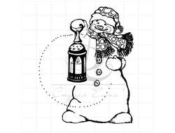 штамп снеговик в шарфе с фонарем