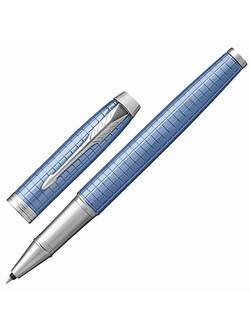 Ручка-роллер подарочная PARKER "IM Premium Blue CT", голубой корпус с гравировкой, хромированные детали, черная, 1931690