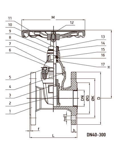 Задвижка чугунная с обрезиненным клином RSV03 DN300 PN10