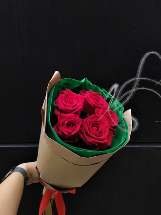 Букет роз, красивый букет роз, красная роза, оригинальные букеты, букет 5 роз