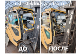 Изготовление и вклейка стекол на вилочный погрузчик Komatsu