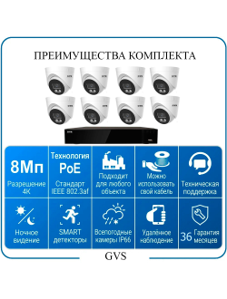 Комплект IP-камер 8 Мегапикселей с записью звука «GVS DS-F8IP 4K»