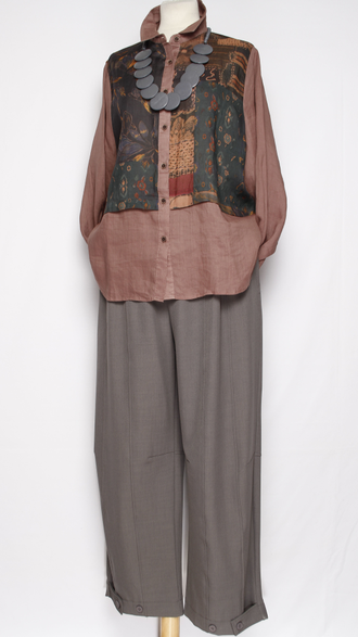 Рубашка Бохо "КРАПИВА КОМБИНИРОВАННАЯ" чайная роза\синяя, чайная роза\терракот до  р.52