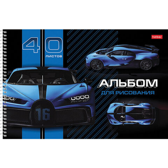 Альбом для рисования А4 40 л., спираль, матовая ламинация, HATBER, 205х290 мм, "Авто" (4 в спайке), 40А4лвлВсп