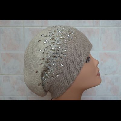 Берет с камнями Сваровски Vizio Италия 5561 бежево - белый