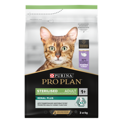 Pro Plan (Про План) Sterilised Optirenal сухой корм для взрослых стерилизованных кошек и кастрированных котов, с индейкой, 3 кг