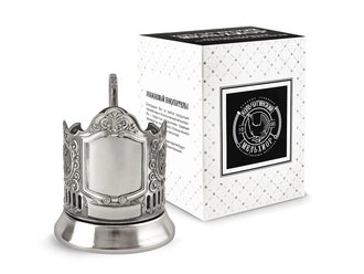 Подстаканник никелированный с чернением (герб РФ), лазерная гравировка, 7408.13