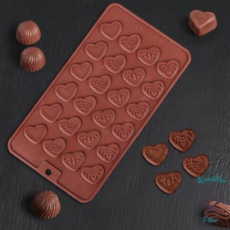 Форма для шоколада Доляна «Сердечки», 21×11 см, 24 ячейки, цвет шоколадный