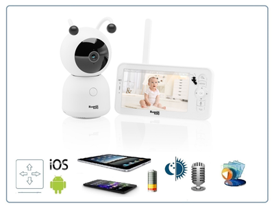 Видеоняня Ramili Baby RV100, монитор и 1 поворотная видеокамера, двухрежимная видеоняня, с DVR. HD