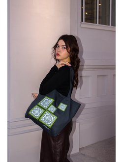 Эко-сумка "Сказки леса" из темно-серой саржи