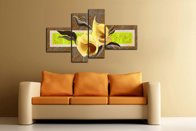 Модульная картина "Цветы на зеленом"