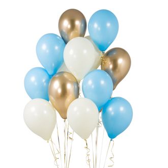 Набор для малыша, шарики белые, голубые, золото хром (15)