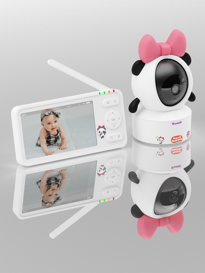 WiFi Видеоняня Ramili Baby RV700PANDA Пандочка, Малышарики, с креплением, 1 моторизированная видеокамера + монитор, 2К, с DVR